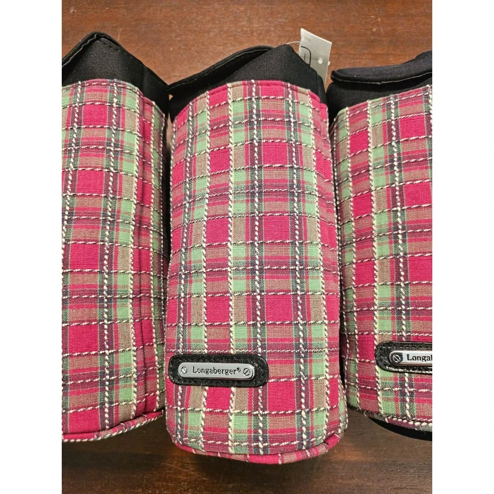 Longaberger Water Drink Bottle Beverage Lot of 6 Holiday Plaid Snap Handle